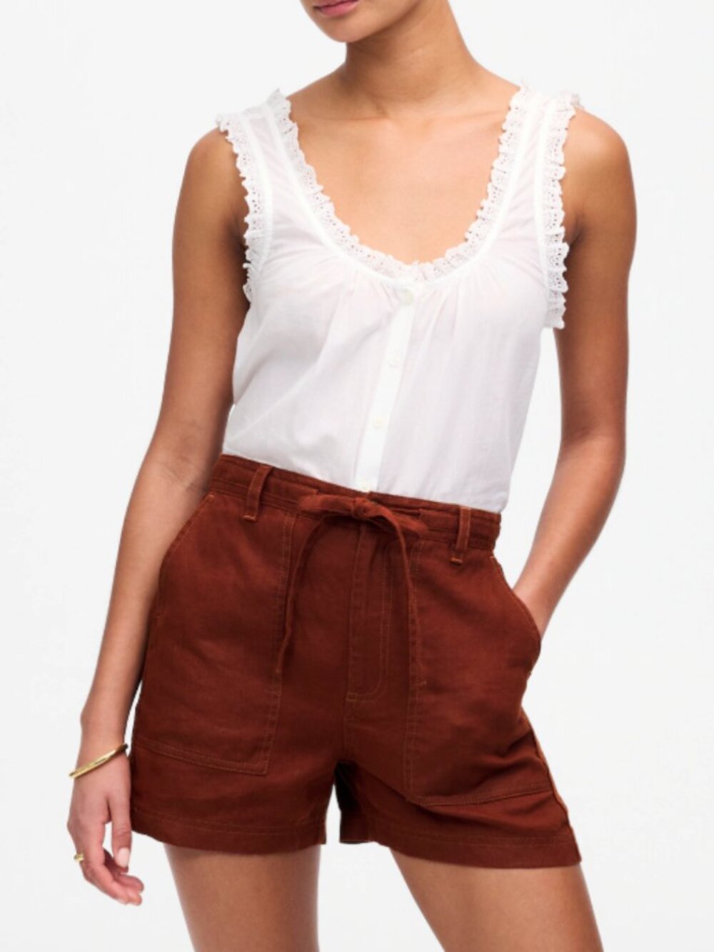 Madewell Pull-On Drawstring Shorts Linen Henna Brown Medium